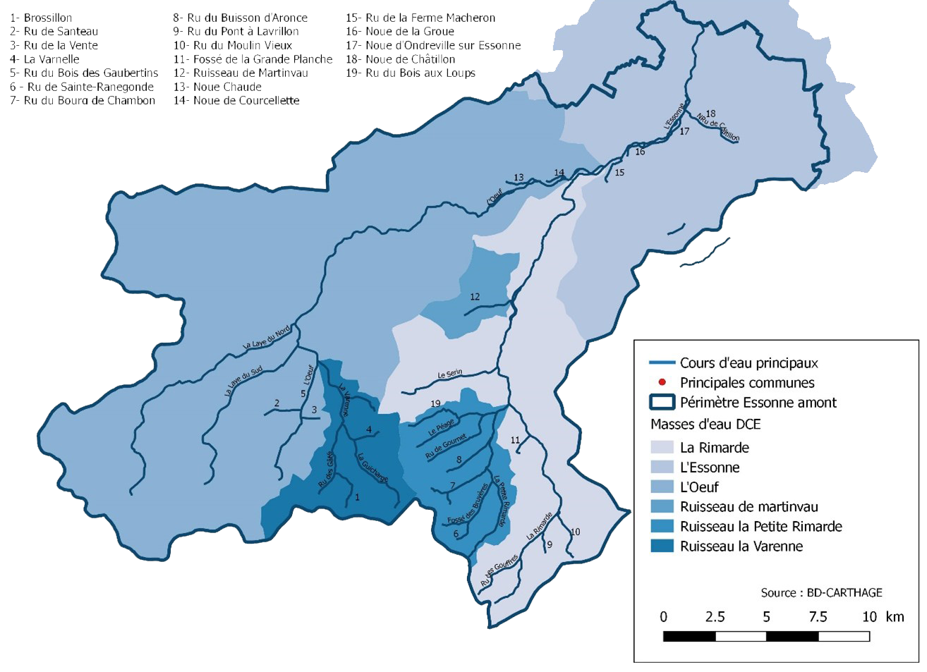 carte cours d'eau avec dégradé de bleu